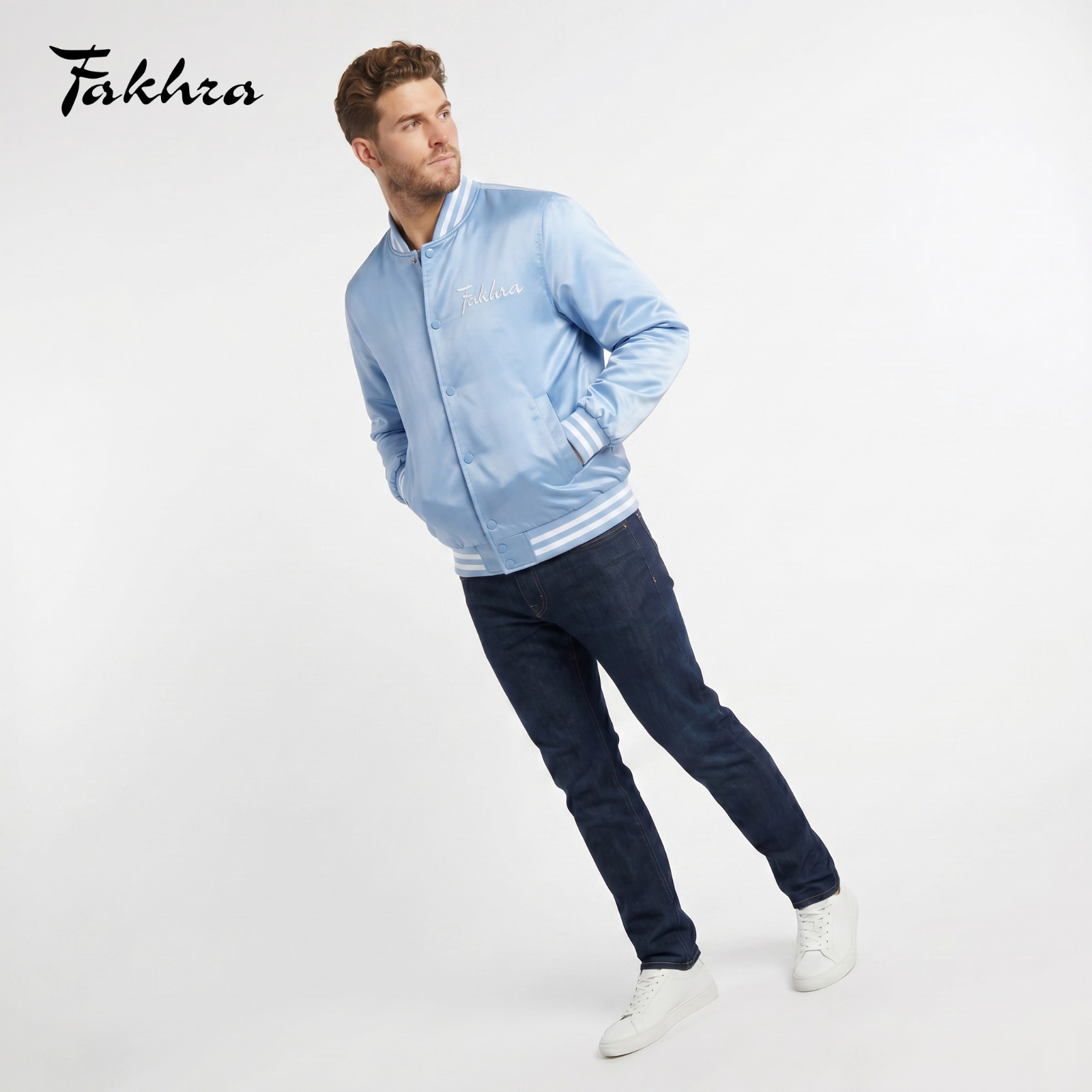 Sky Blue Satin College Letterman Varsity Jacket Premium Baseball Premium Quality