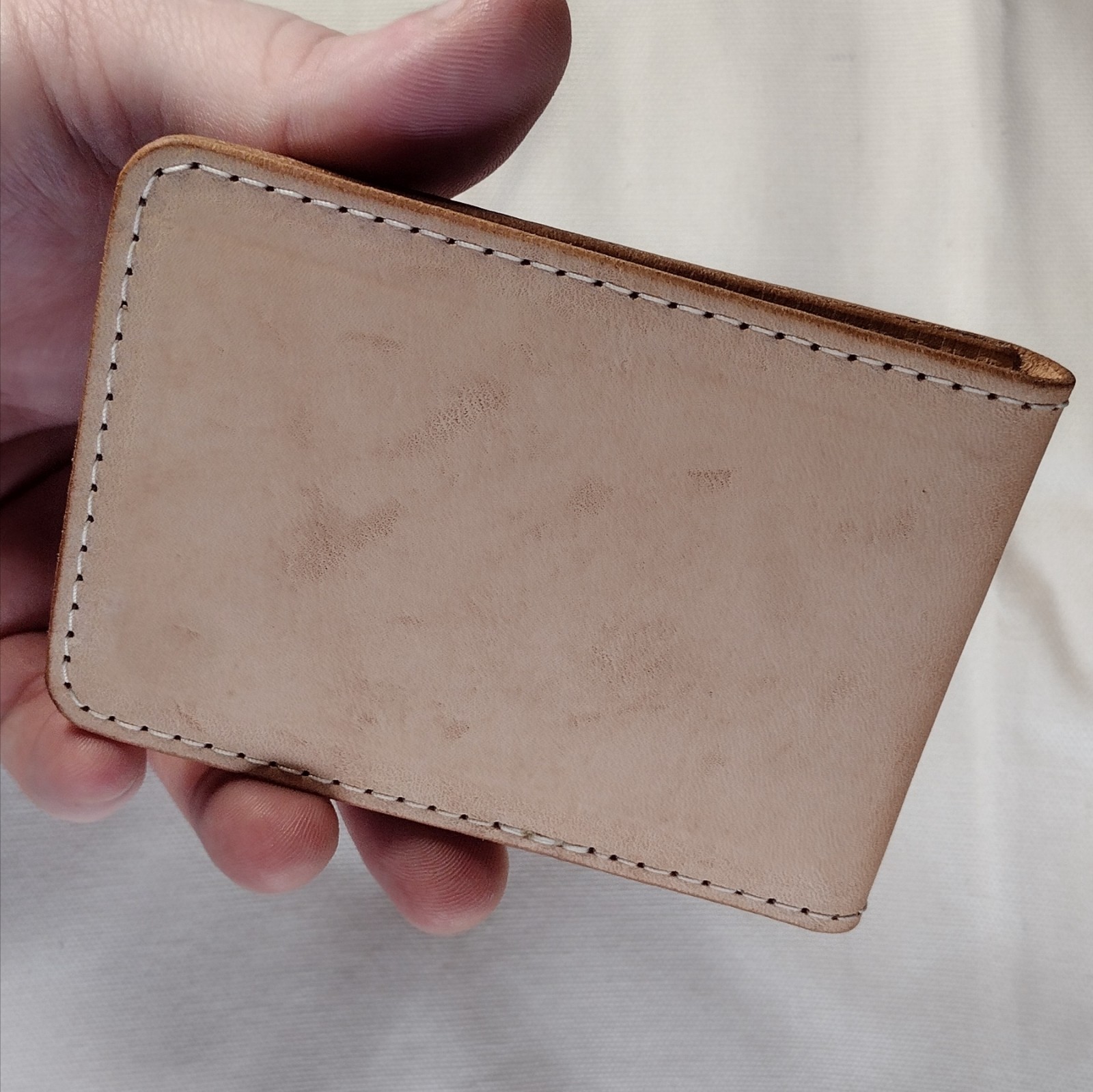 handmade real leather card holder natural veg tan minimalist bifold
