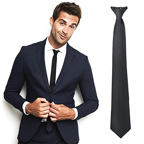 Yolev Men’s Clip On Ties 20 Inches Solid Color Clip-on Neckties 1pcs Black Ties