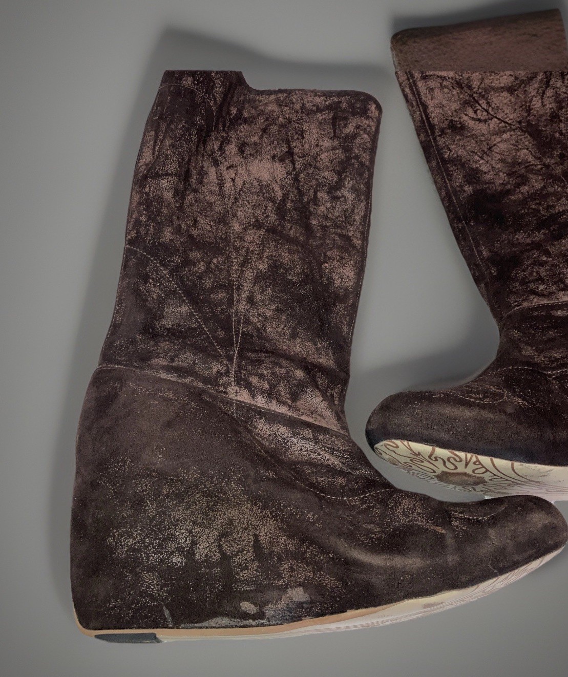 J Shoes Foxy Brown Distressed Suede Hidden Wedge Zip Up Boots Boho Grunge Sz 7.5