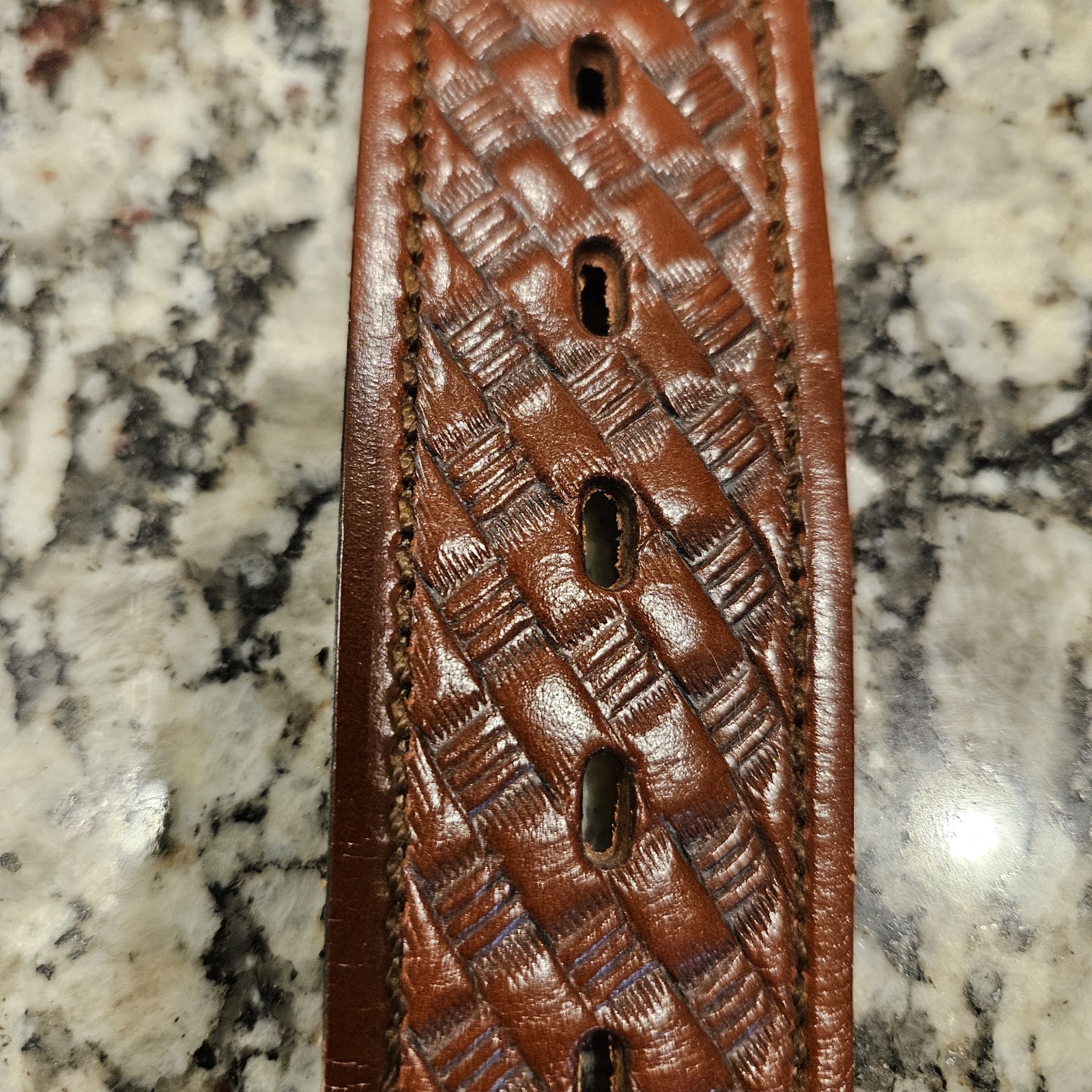 NWOT Rare Chambers Leather Money Belt 38 Brown Basketweave USA Hidden Zip, 1.5″