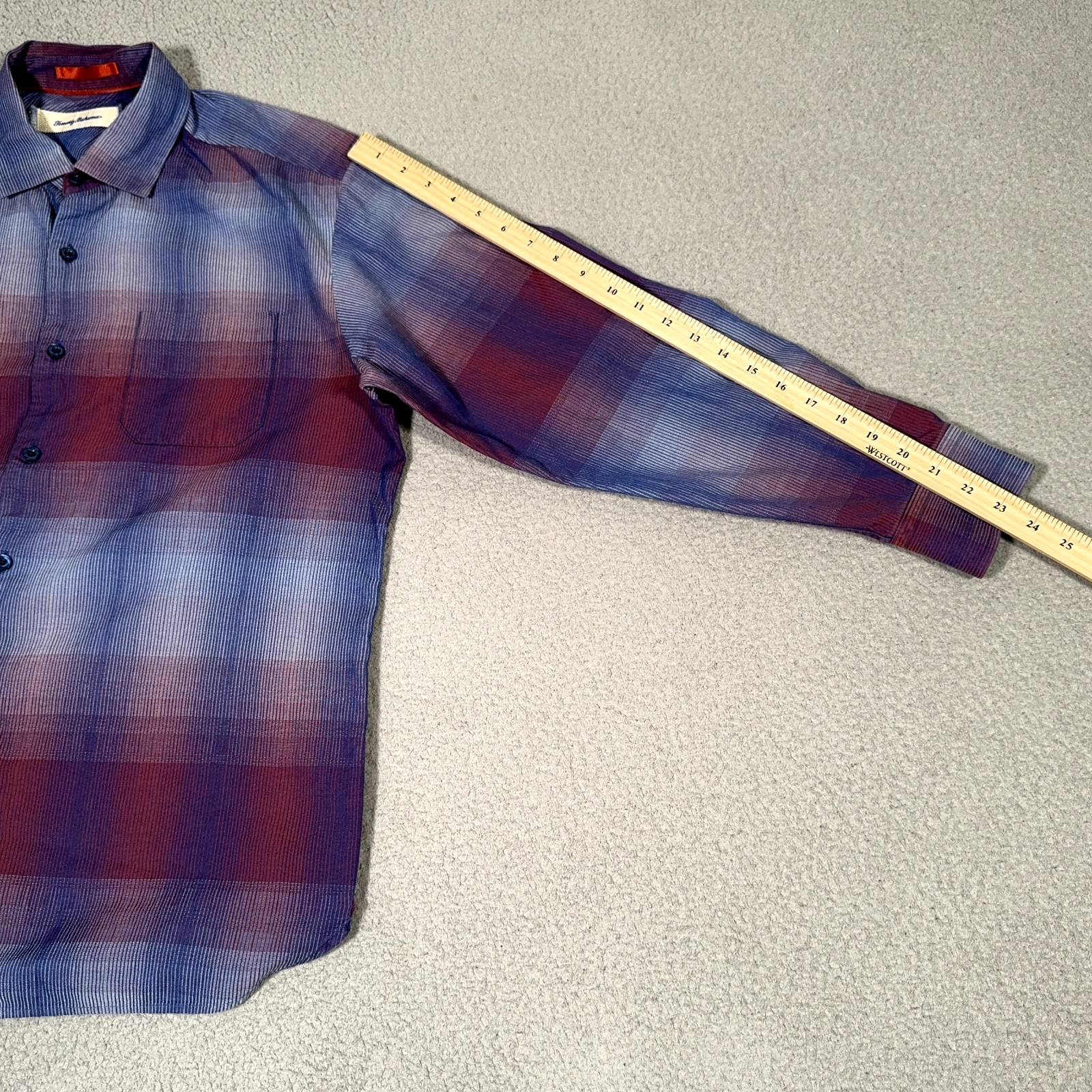 Tommy Bahama Shirt men Large Red Blue purple Ombre Cotton Silk blend Button down