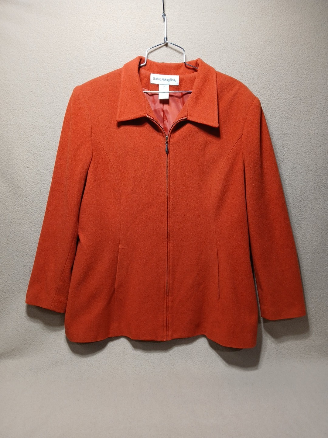 Norton McNaughton Jacket Size 12 Wool/Cashmere Full Zip Burnt Orange Soft A-Line
