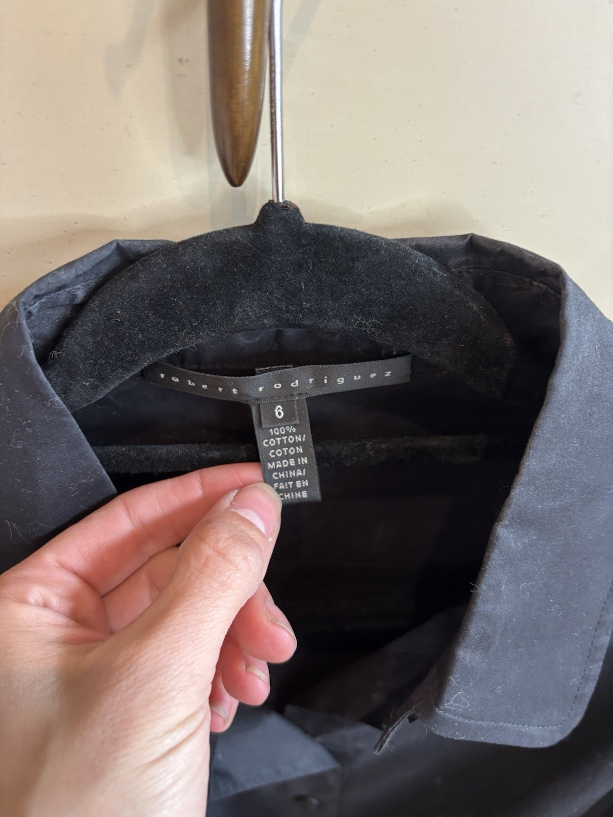 Robert Rodriguez Black Poplin Collared Blouse Size 6 100% Cotton Pleated