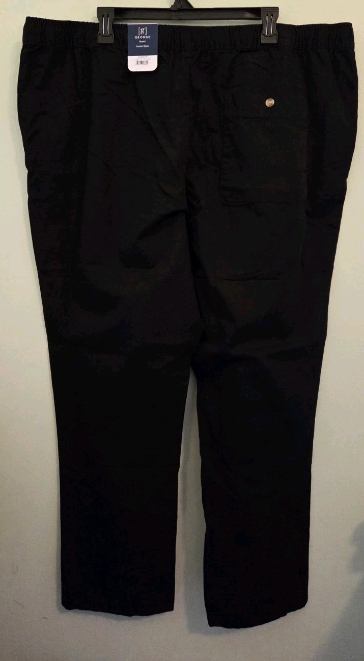 George Men’s 2XL 44-46 Weekend Pull-On Chino Pants BLACK Stretch Waist #21426