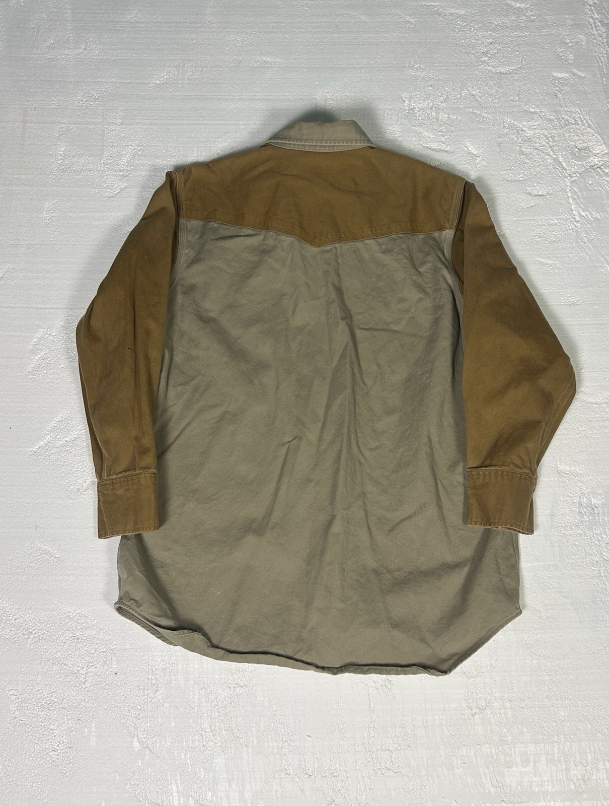 Carhartt Men’s Canvas Pearl Snap Shirt XL 2 Tone Color Block Brown Western