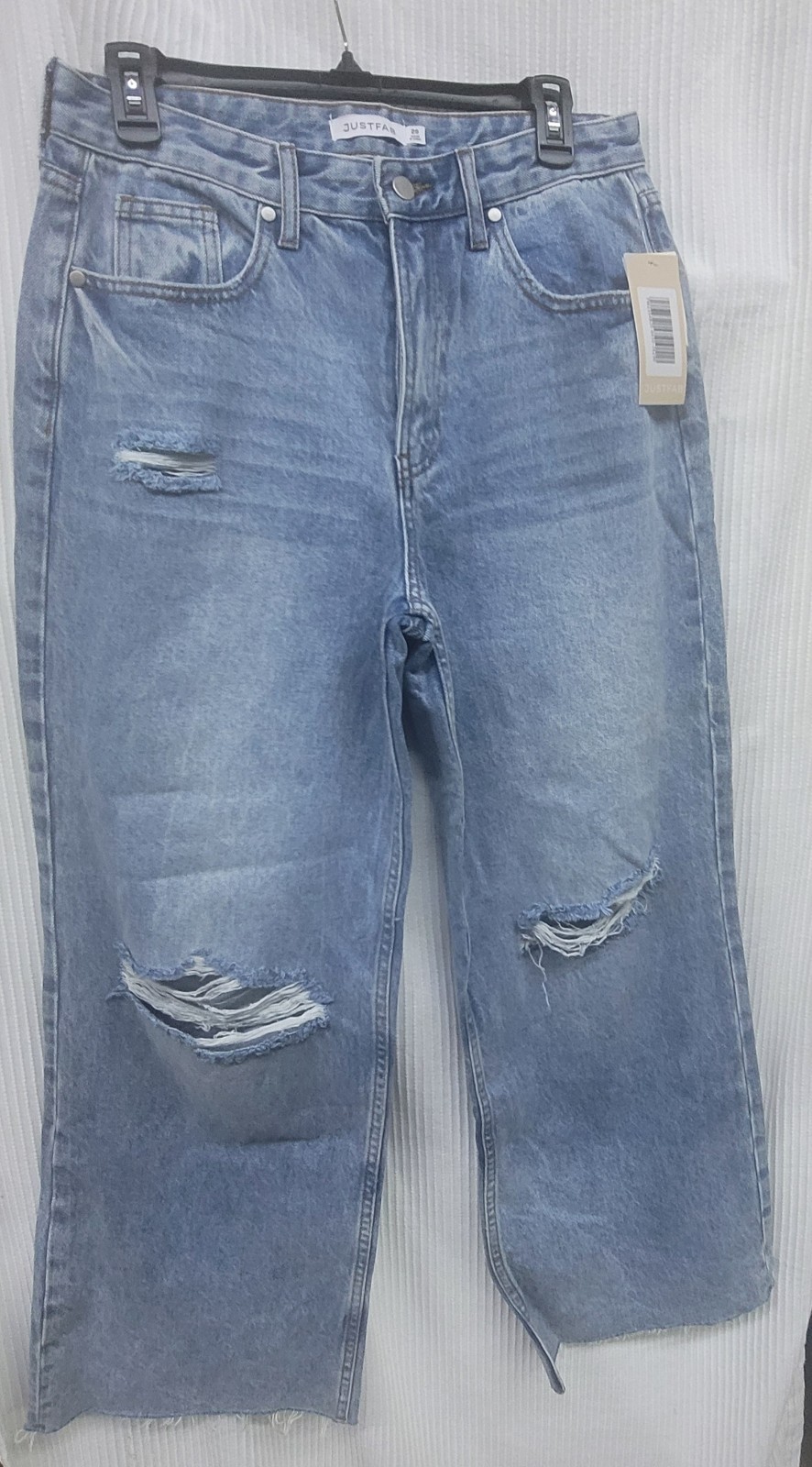 JustFab Women’s Light Wash Distressed Blue Denim Jeans 5-Pocket Solid