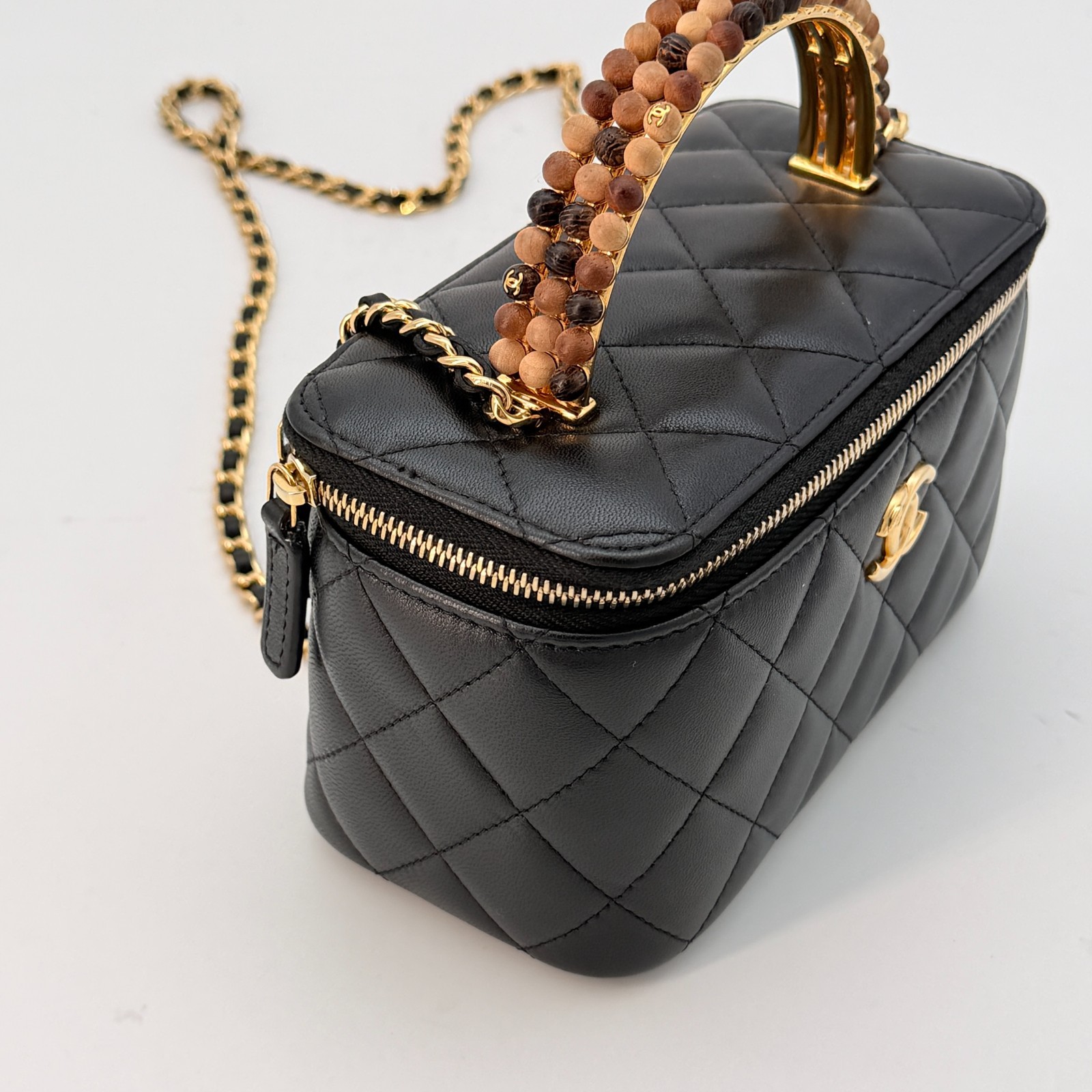 Chanel Vanity Case Lambskin Quilted Top Handle Chain Bag