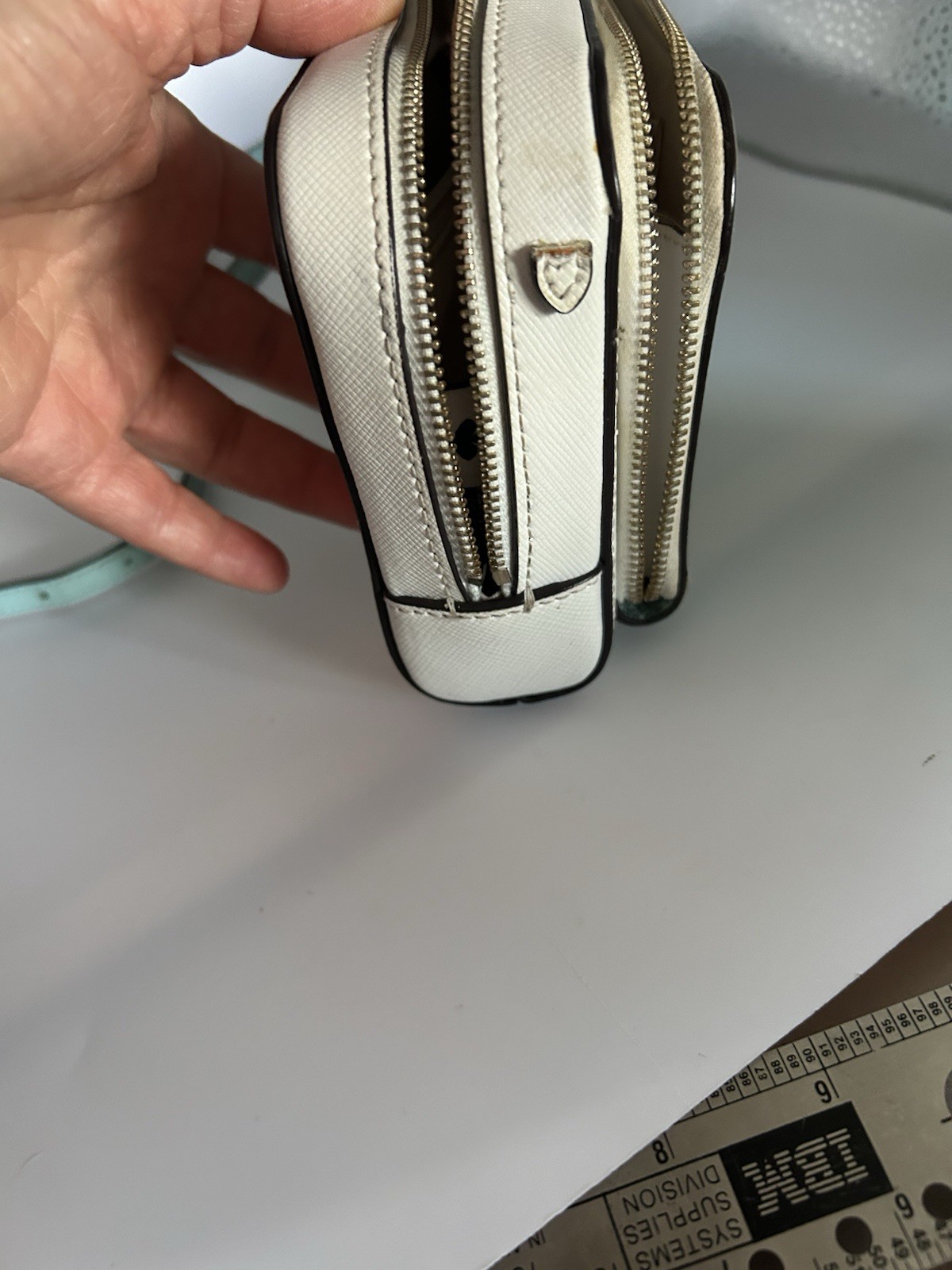 Kate Spade Turquoise and White Zip-Around Small Leather Crossbody Bag