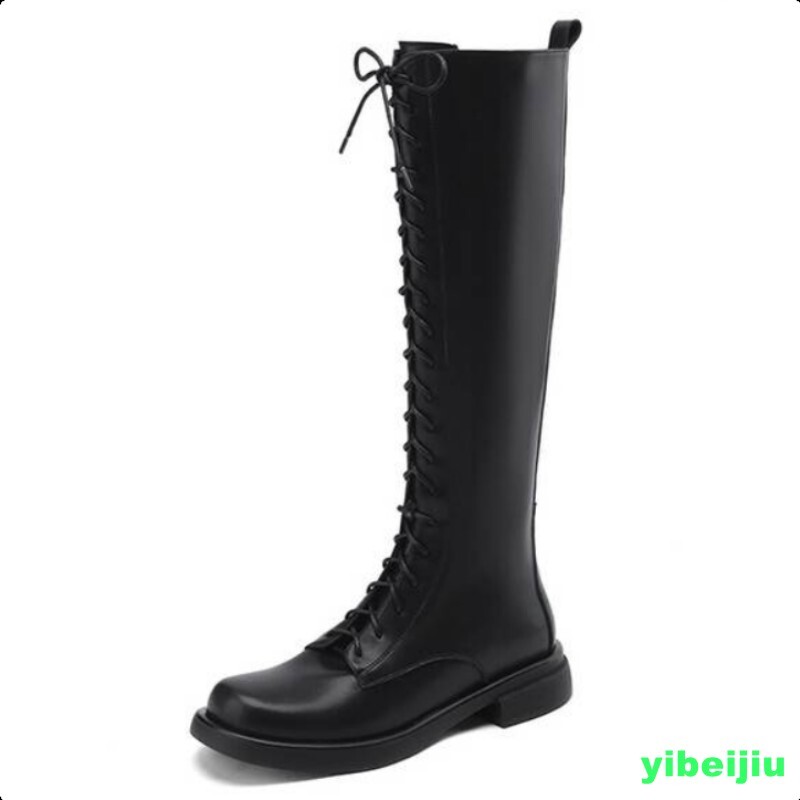 Women’s Leather Knee High Combat Boots Riding Military Equestrian Shoes Lace Up