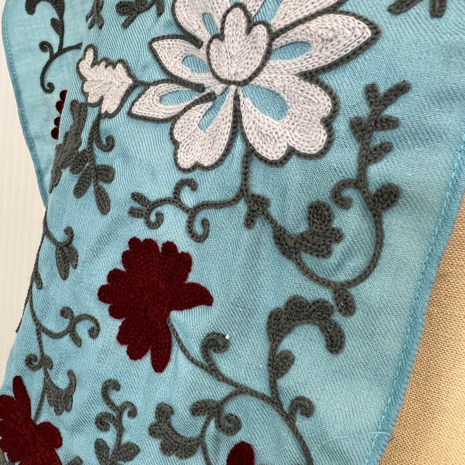 Floral Scarf Women 60.5×12.75 Wool Silk Casual Shawl Fringe Resort Work Party Ex
