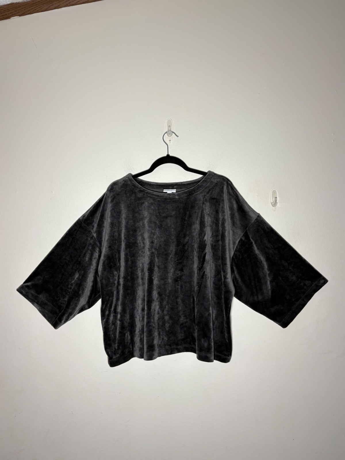 Purejill Dark Gray Kimono Crushed Velour Cropped Oversized Short Sleeve Size L