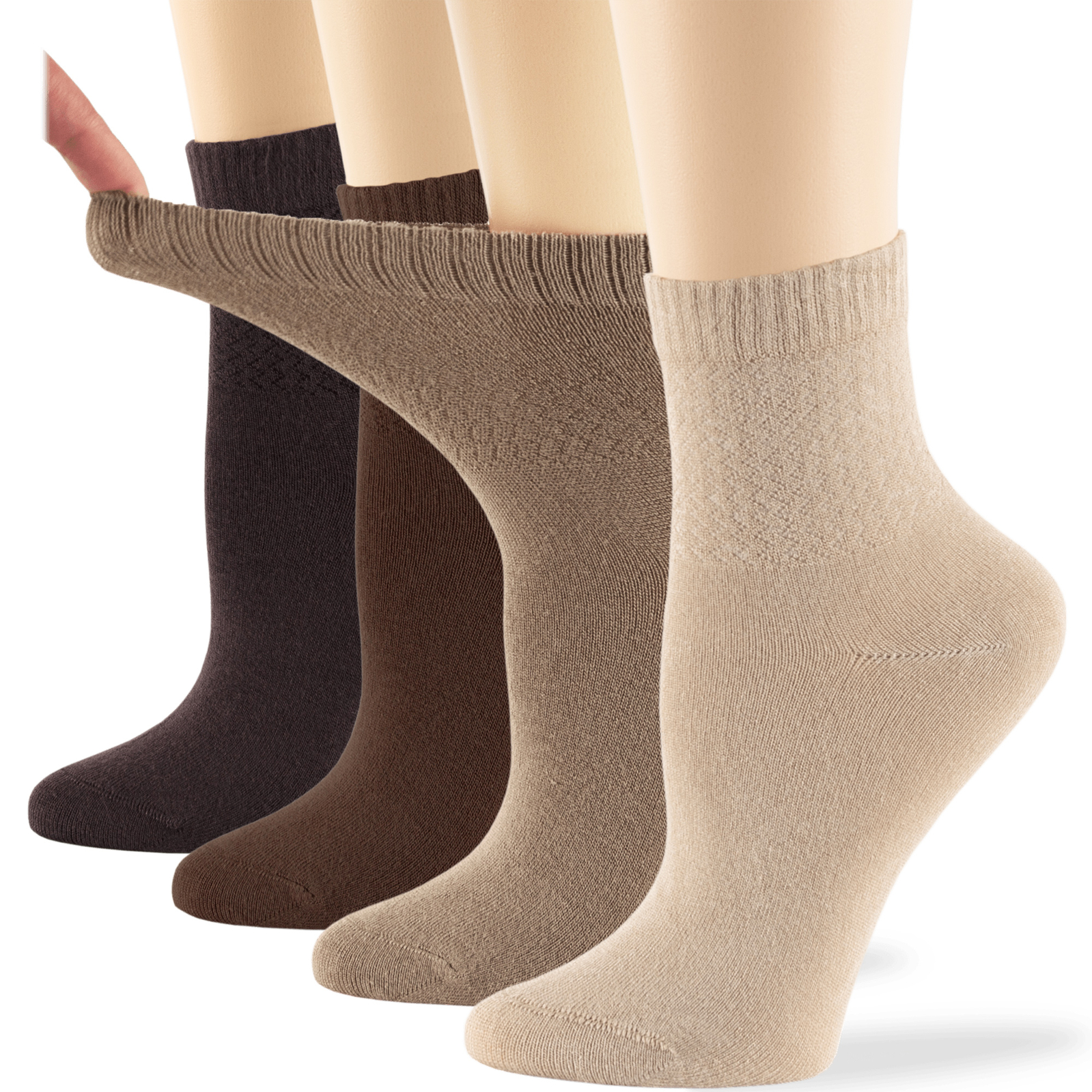 Women Quarter Bamboo Diabetic Socks L-M 4 Pack White Black Blue Brown Beige Gray