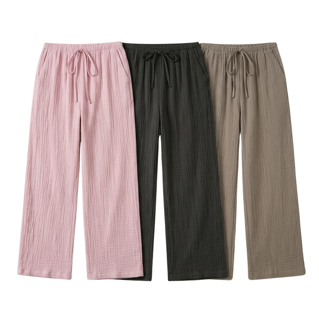 3 Pack Women’s High Waist Linen Wide Leg Pants Solid Color Loose Casual Trousers