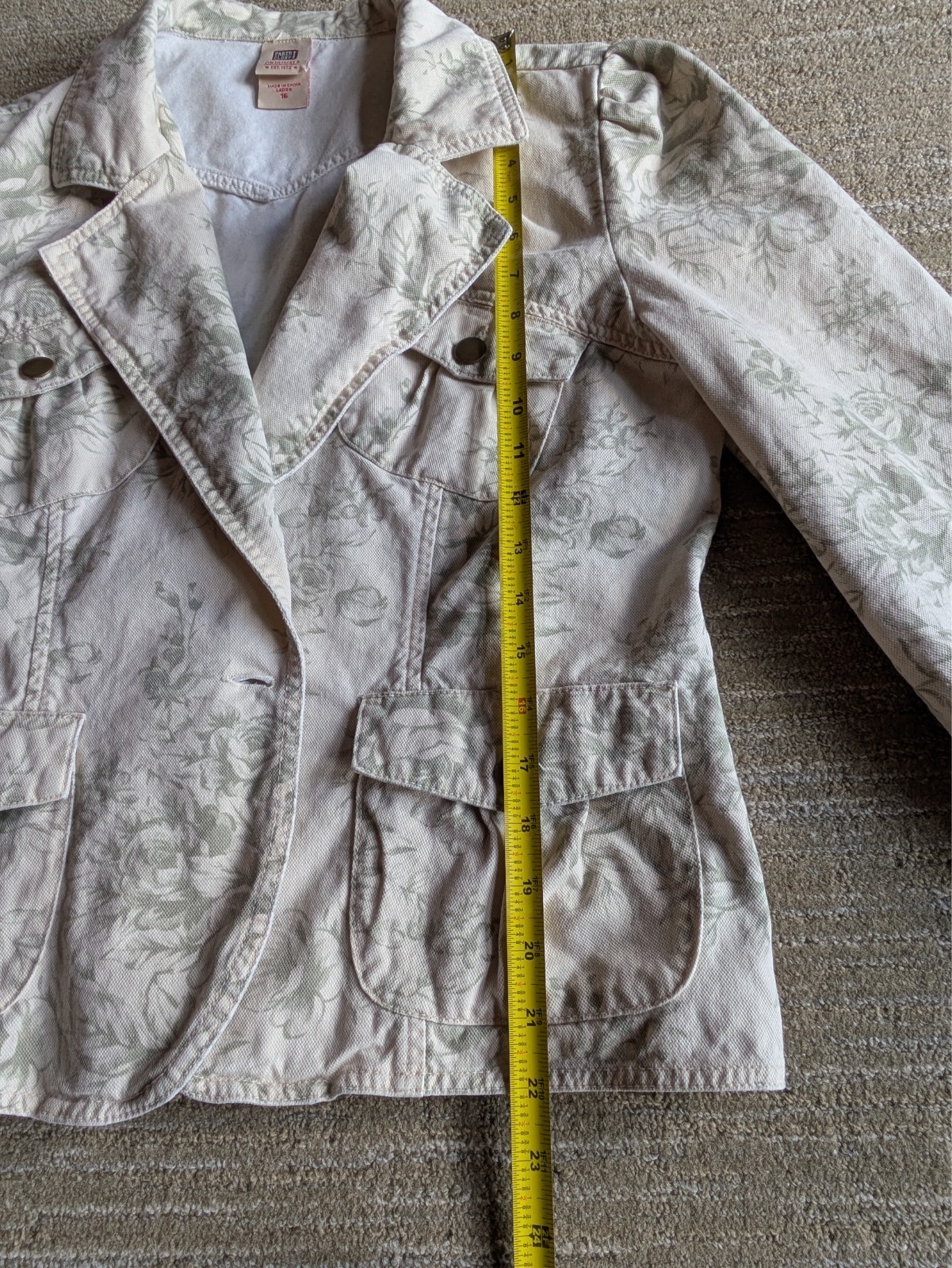 Faded Glory Women 16 Floral Denim Blazer Jacket Sage Green Vintage style