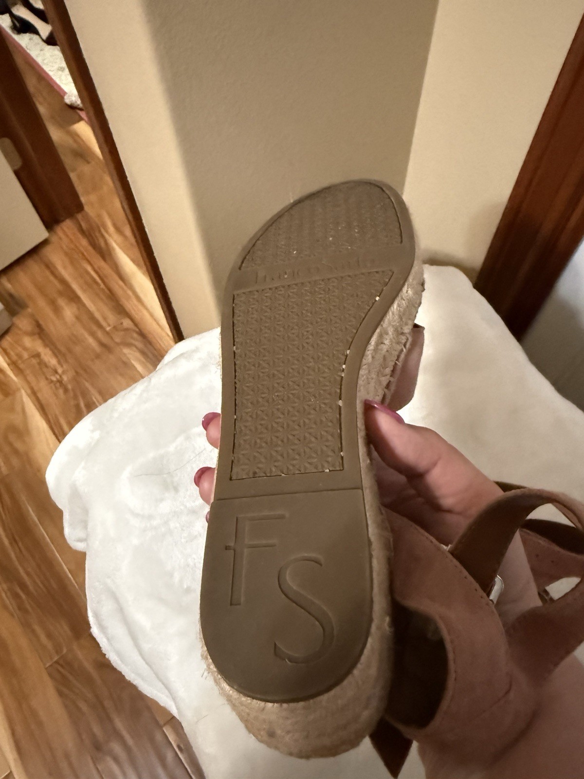 Franco Sarto Pellia Espadrille Wedge Sandals in the Mauve Suede US 8.5