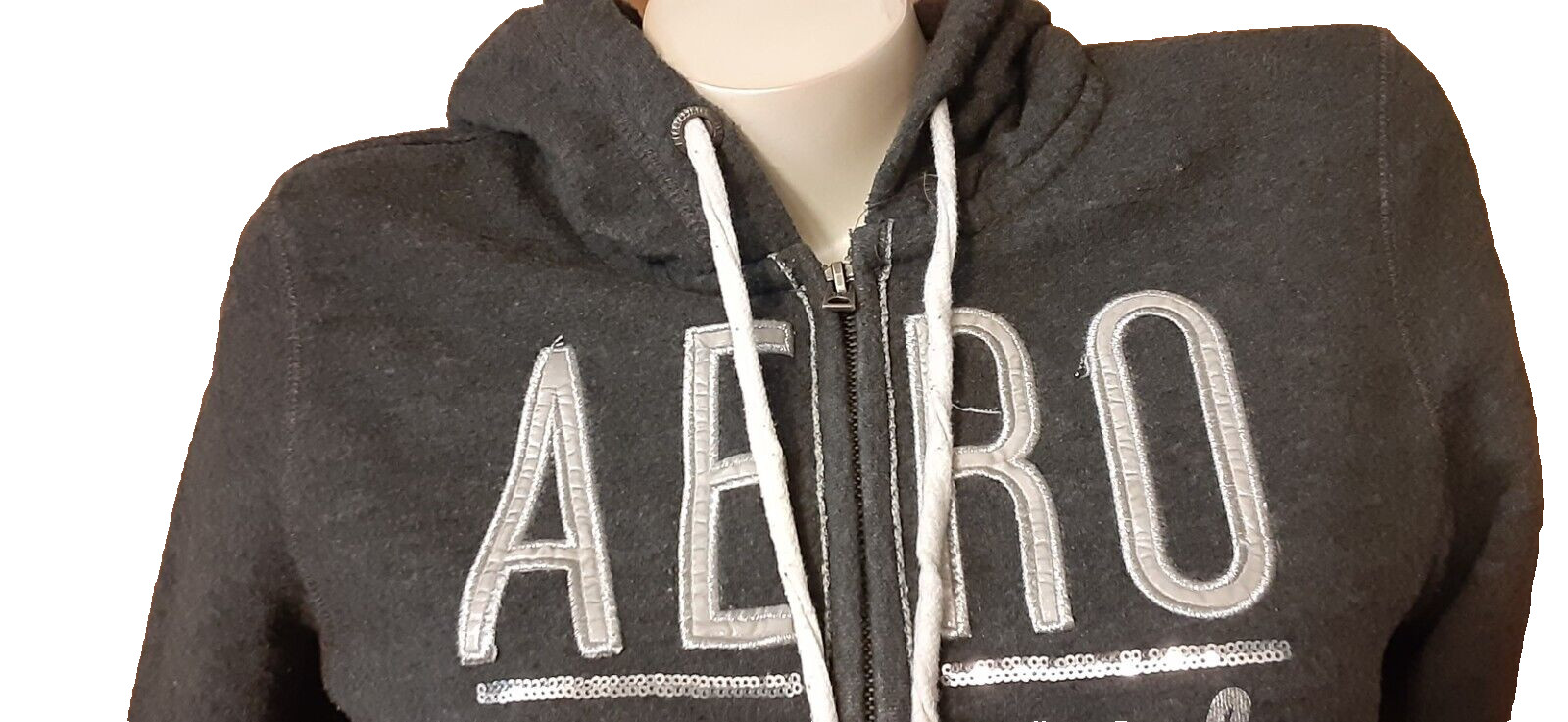 Aeropostale Gray Drawstring Hoodie With Kangaroo Pocket and Full Zipper Size M
