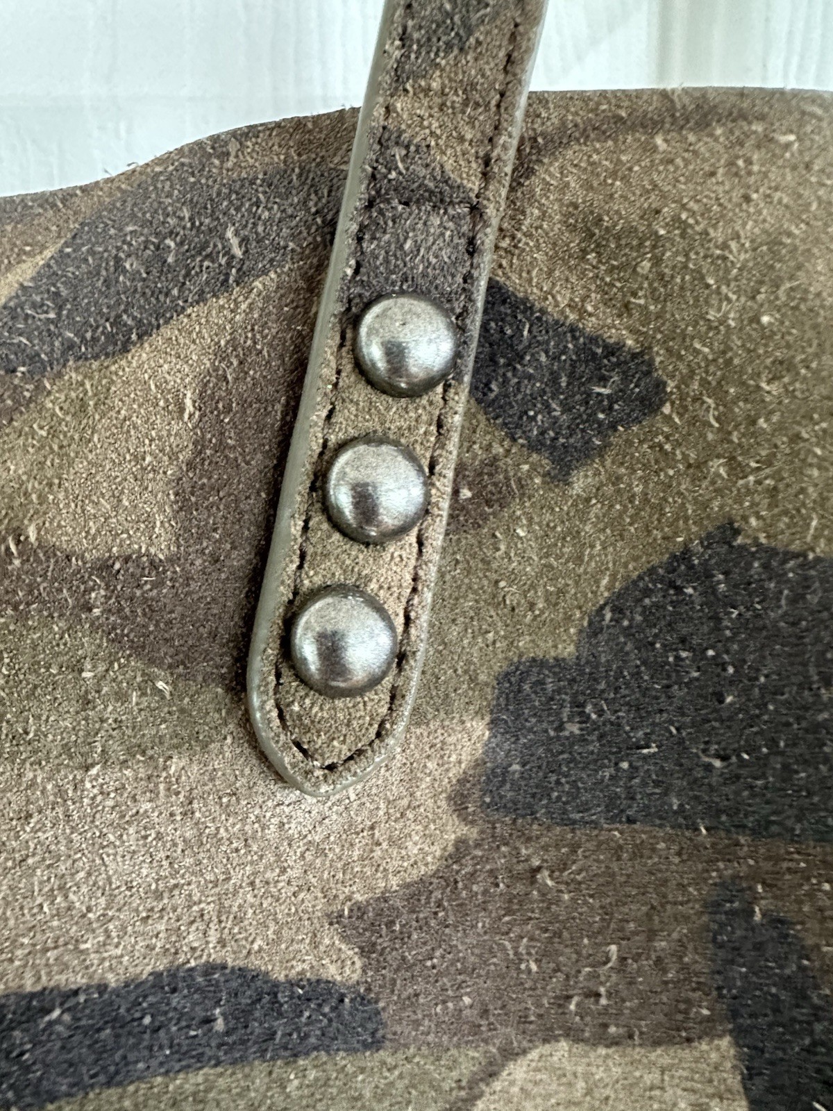 Rebecca Minkoff Suede Camo Studded Tote Handbag In Olive And Brown