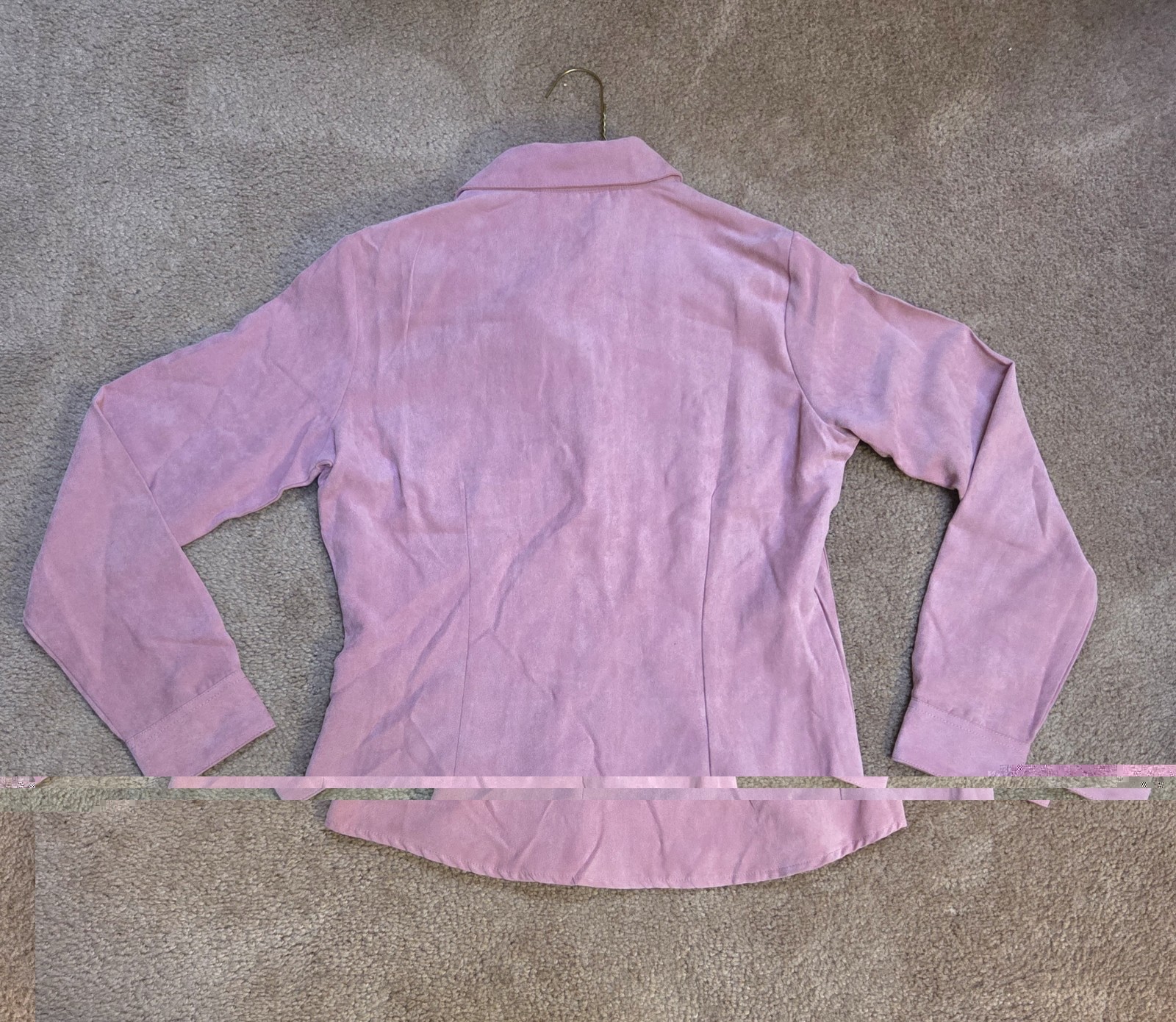 Lemon Grass Pink Solid Suede Collared Button Front Long Sleeve Shirt S