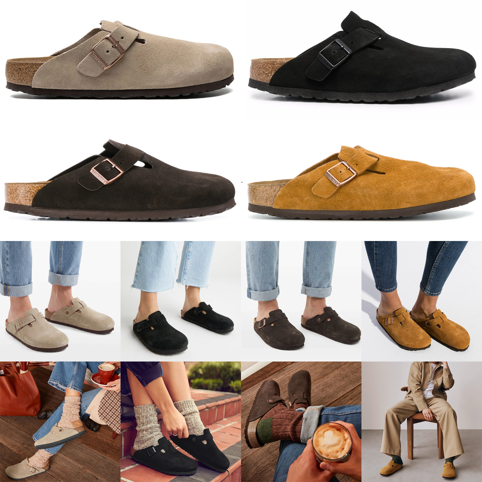 Birkenstock Boston Suede Leather Soft Footbed Clog Casual Women Shoes EU37-EU41