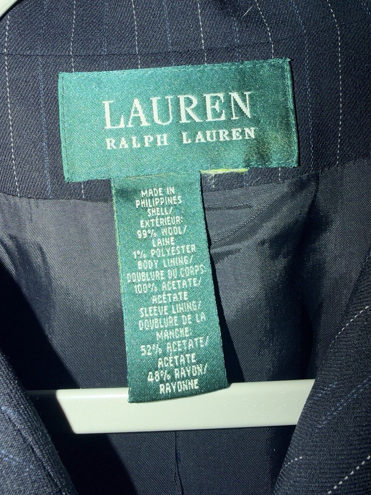 Lauren Ralph Lauren Navy Pinstripe Double-Breasted Wool Blazer Peak Lapel