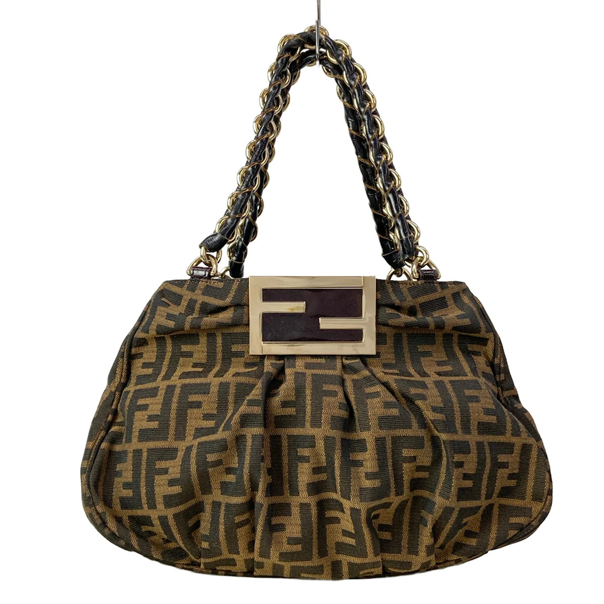 FENDI Zucca 8BR615 Light Brown Black Gold Jacquard Patent Leather Hardware