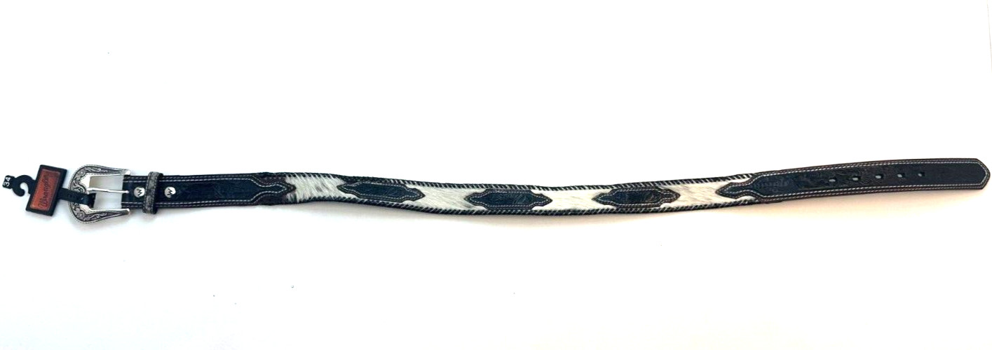 Wrangler Men’s Genuine Leather Belt Size 34 Black/White Fur New