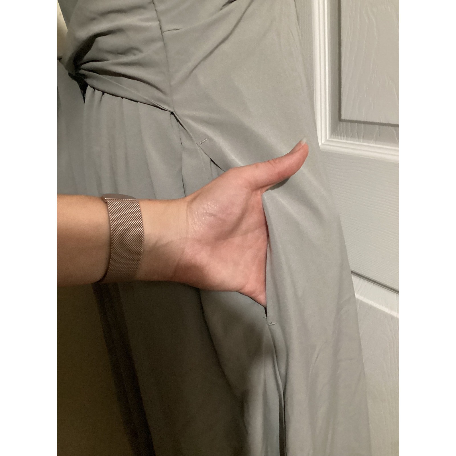 Halara NWOT Grey V-Neck Wrap Maxi Dress with Pockets Flutter Sleeve Tie Back XL