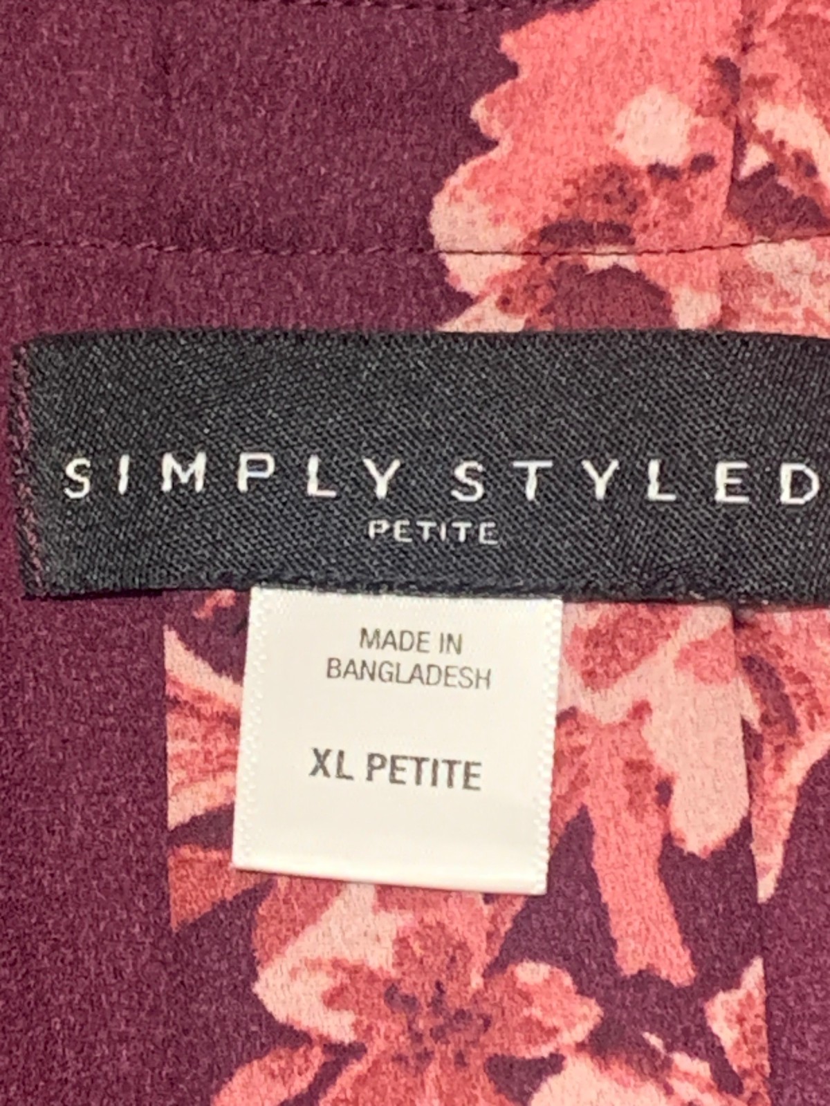 SIMPLY STYLED XL P Burgundy Pink Floral SHIRT BLOUSE Roll Tab Sleeve V Neck