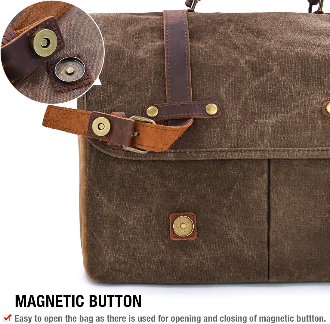 Waterproof Vintage Genuine Leather Messenger Bag 15.6 Inch Laptop – Brown