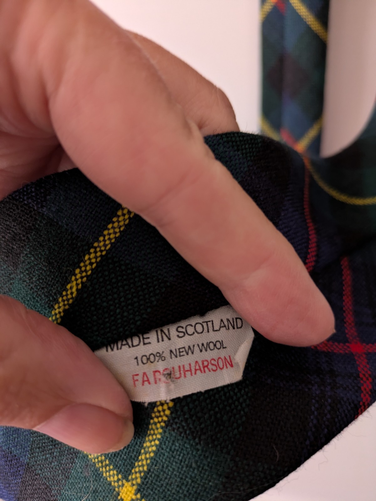 Farquharson Wool Plaid Neck Tie Black/Navy/Green/Red/Yellow VTG 54″ Scotland
