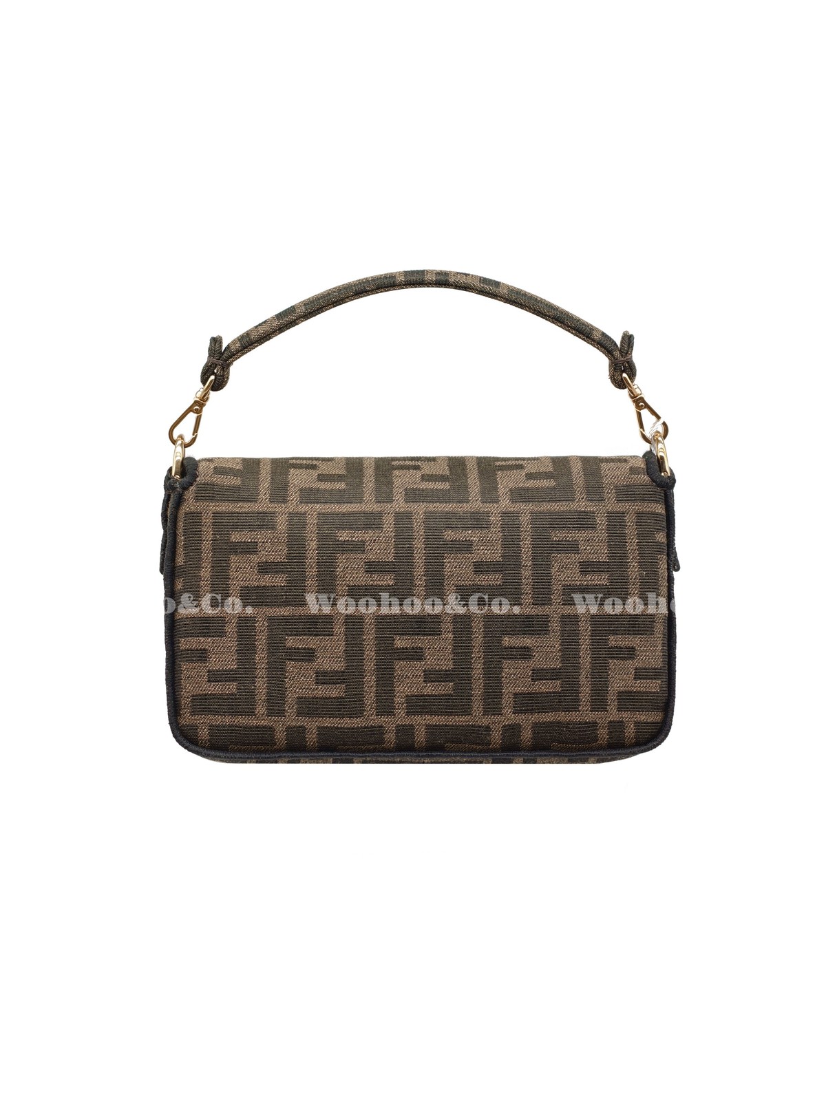 FENDI Baguette Mini Jacquard Ff Fabric Bag Brown 7.9 x 2.0 x 5.1 in