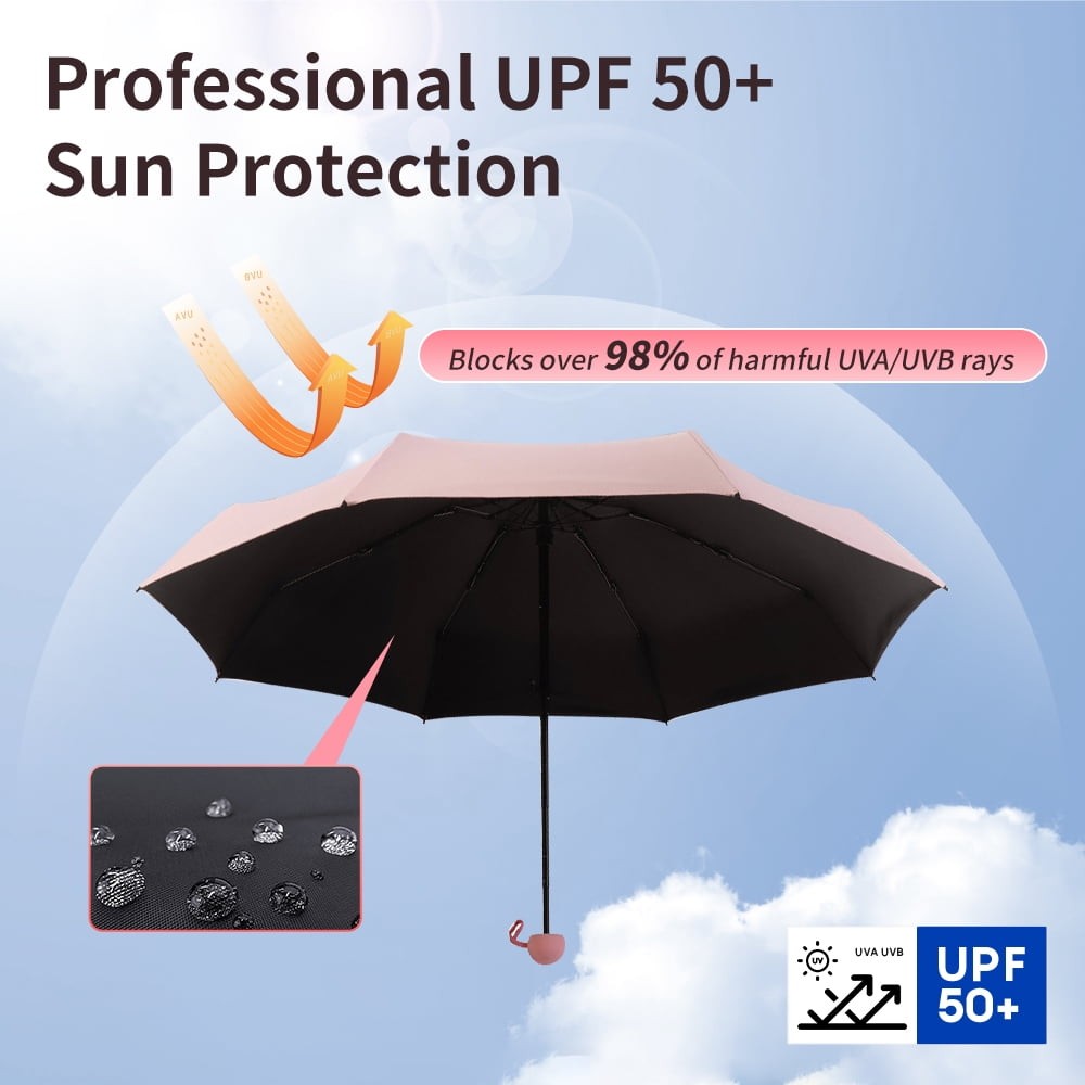 Mini Travel Umbrella UV Protection UPF 50+ Compact Pocket Sun Rain,6.7in,w/Case