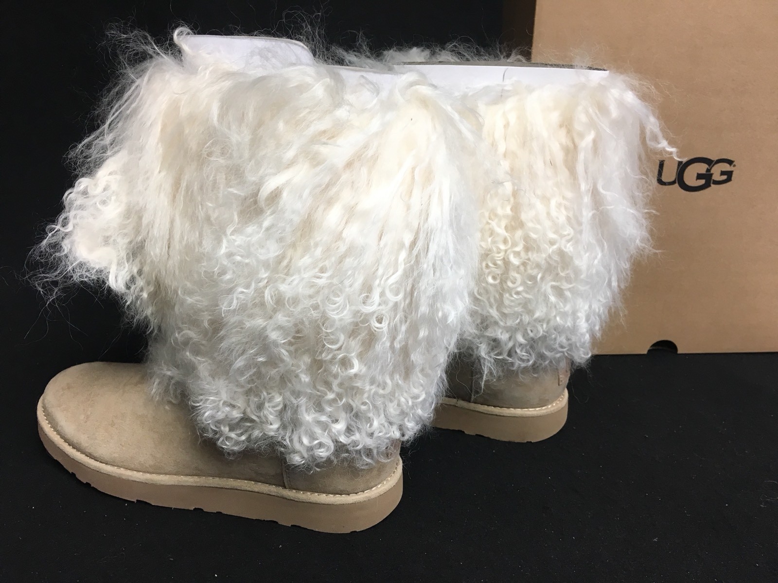 UGG Australia Lida RARE Natural LONG MONGOLIAN SHEEPSKIN CUFF BOOTS 2017 1017516