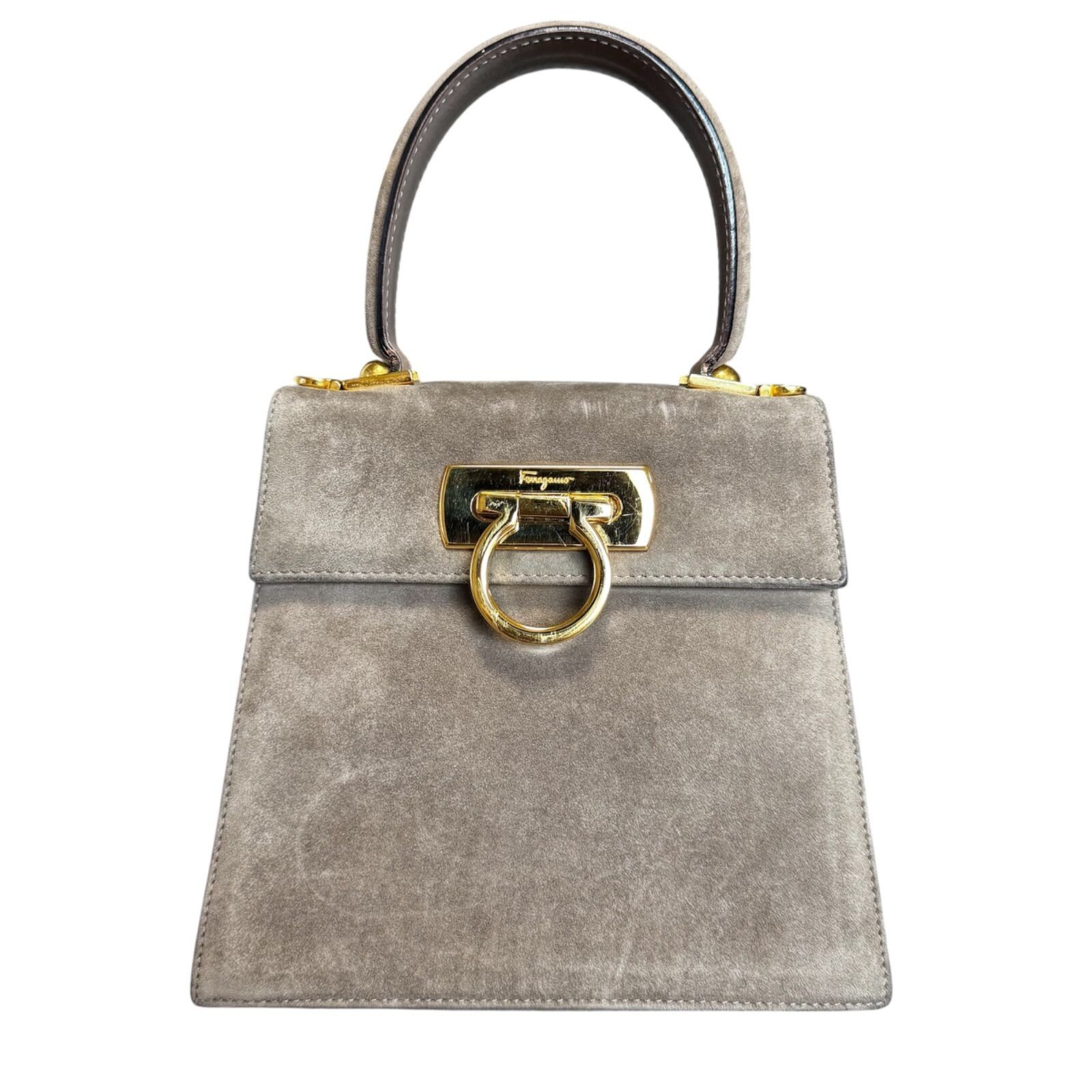 SALVATORE FERRAGAMO 2WAY Bag Gancini Suede Gray Vintage Authentic From Japan