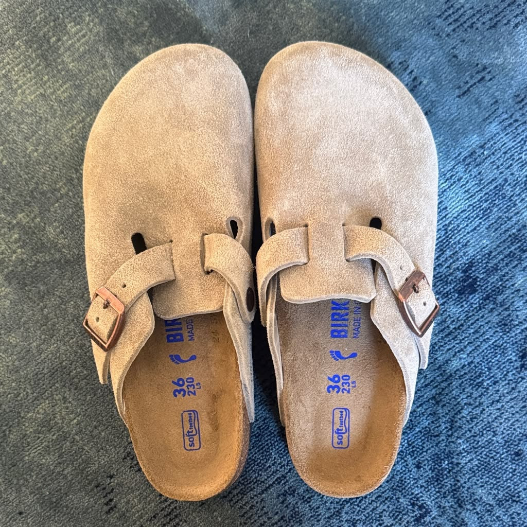 Birkenstock Boston Clog Suede Soft Footbed Slippers in Taupe Select size New