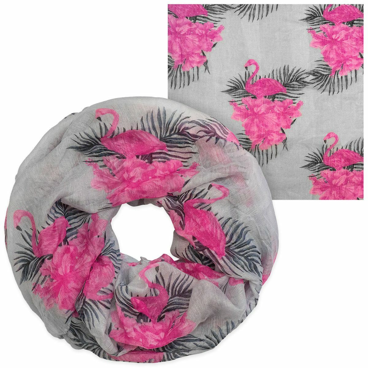 Loop Scarf Tube Scarf with Pink Flamingos Grey Dark Grey Shawl Women