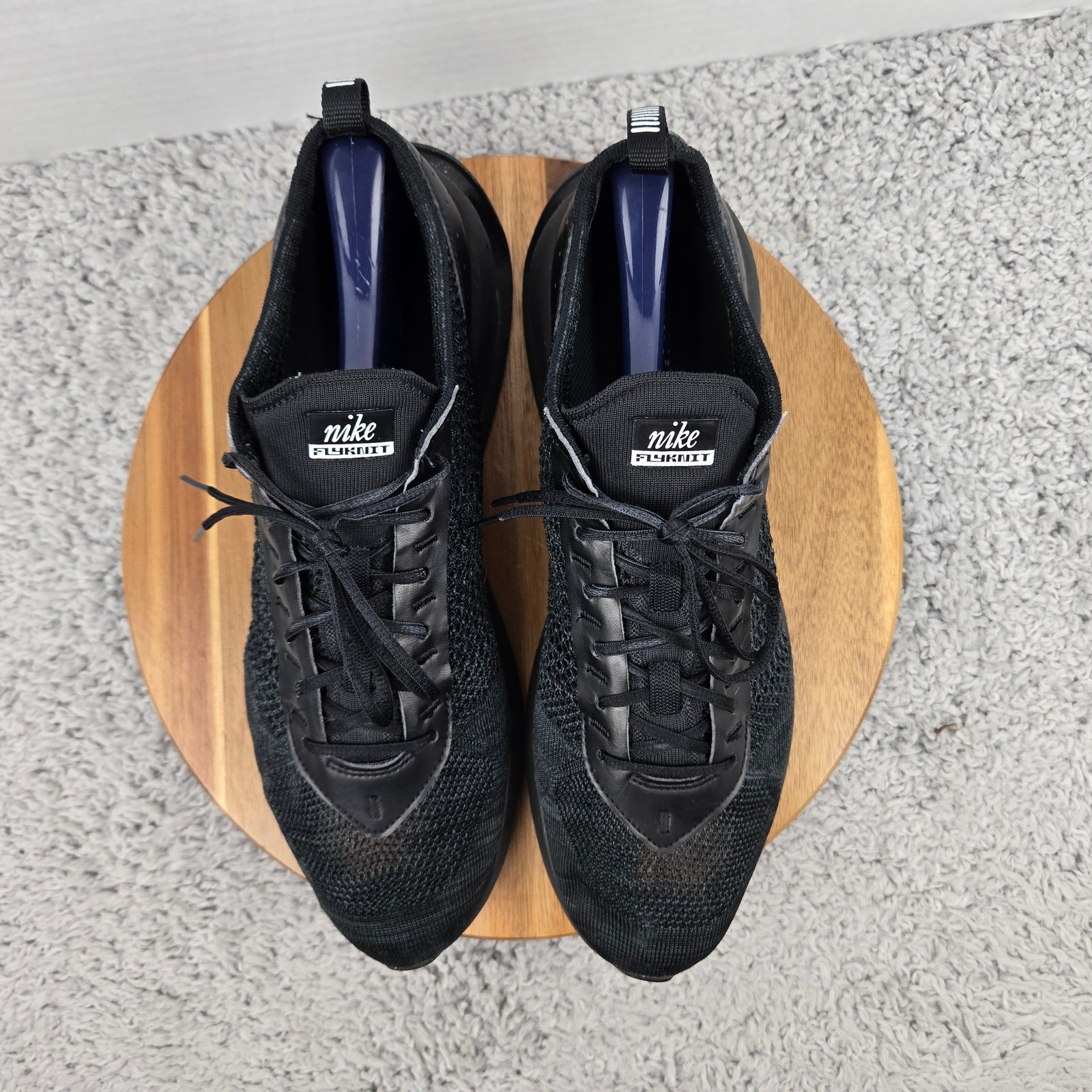 Nike Mens 12 Air Max Flyknit Racer Triple Black Casual Daily Lifestyle Sneaker