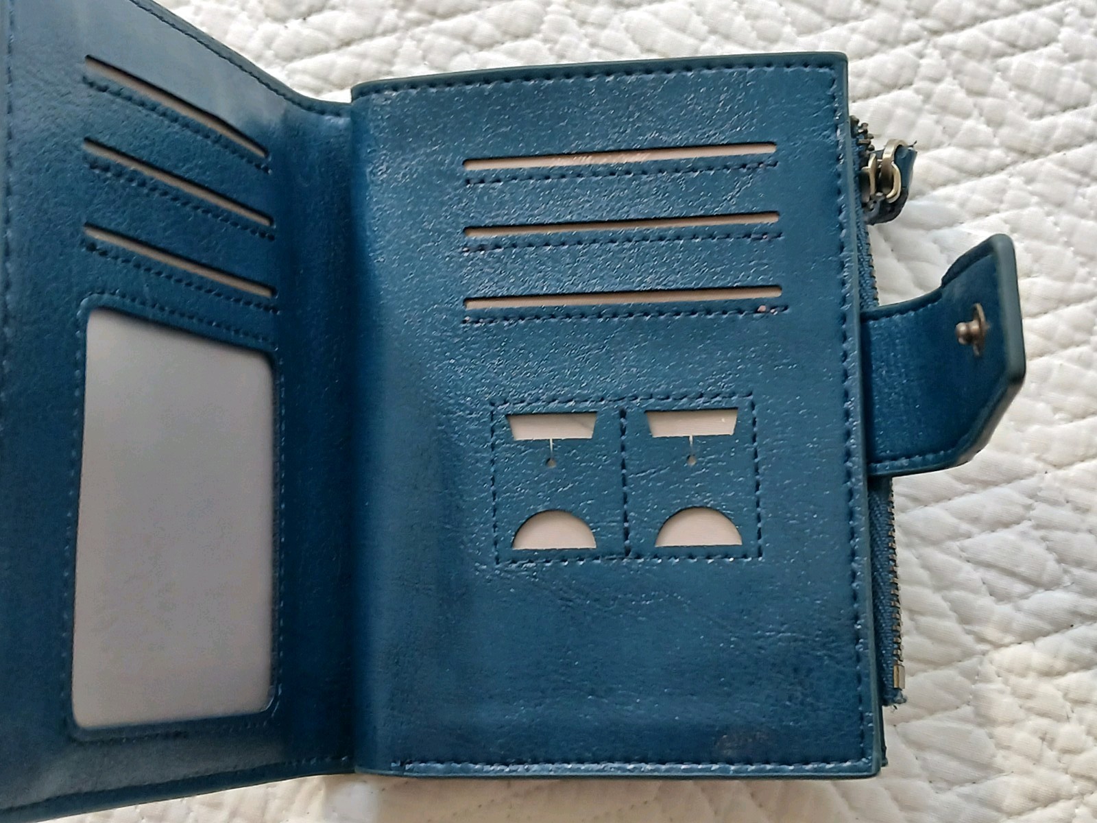 GOIACII Small Women Wallet Genuine Leather RFID Blocking A01 Wax Peacock Blue