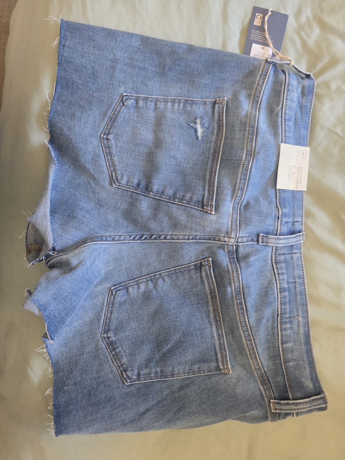 Universal Thread High Rise Midi Stretch Denim Cut Off Shorts Size 14 Blue
