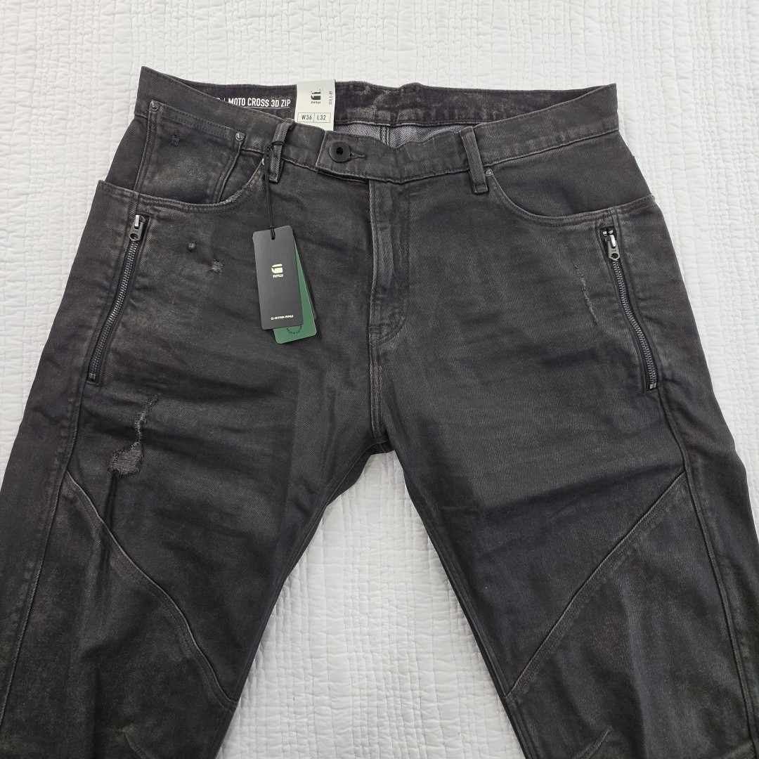 G-Star Raw Mens Black Jeans Ignition Destroyed 36×32 Moto Cross 3D Zip Slim