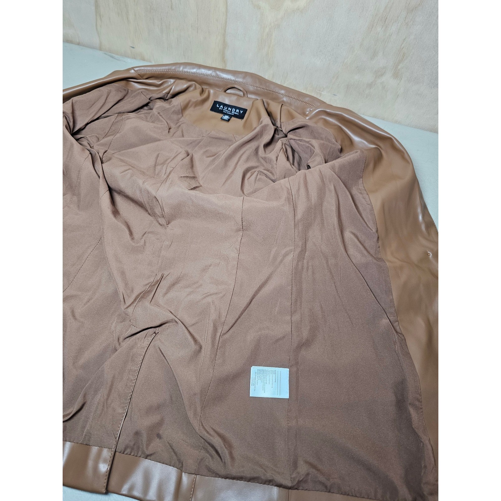 Laundry by Shelli Segal Tan Faux Leather Blazer Jacket Brown XS L1WF0038