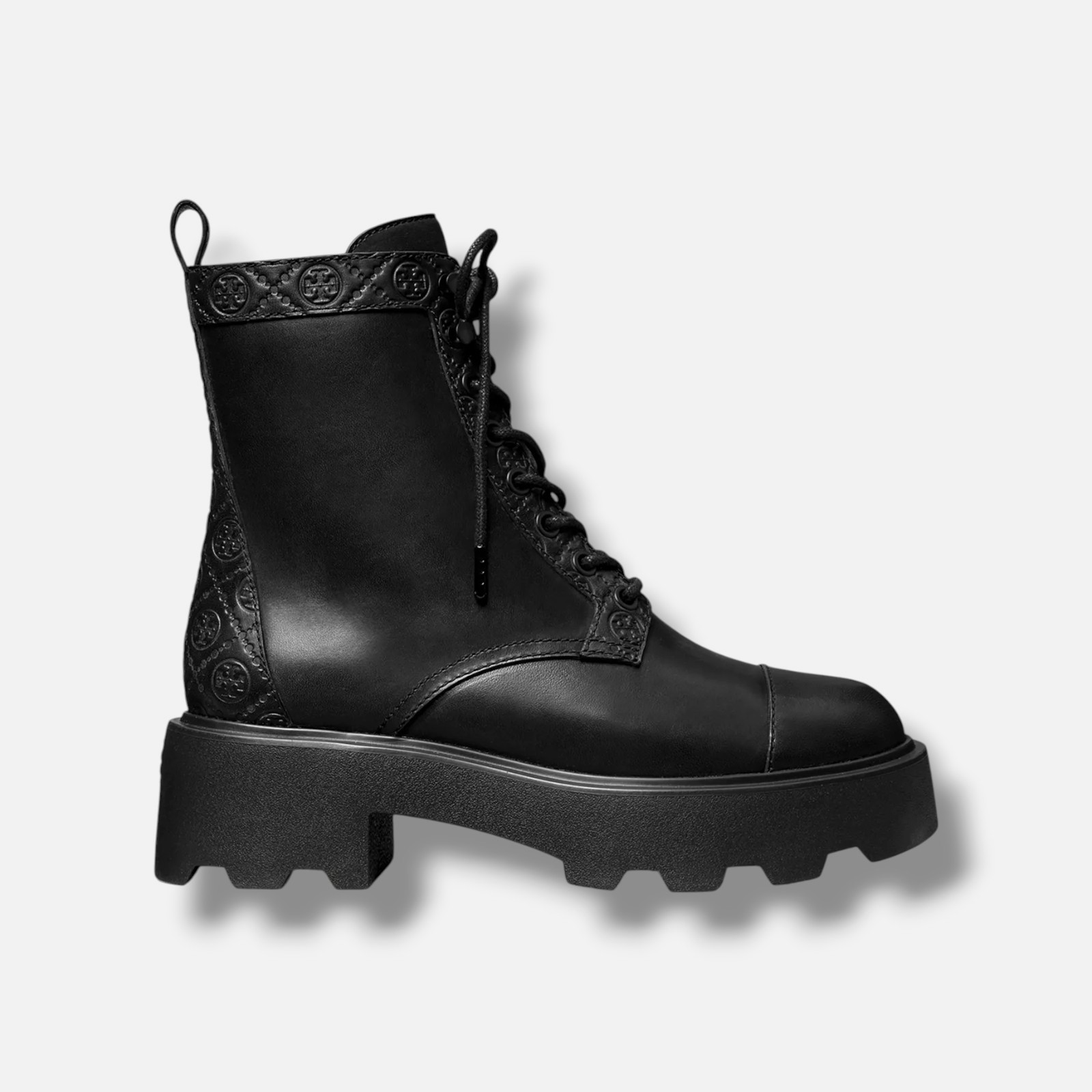 Tory Burch Women’s Black T Monogram Lug Ankle Boots Shoes Size 7.5M