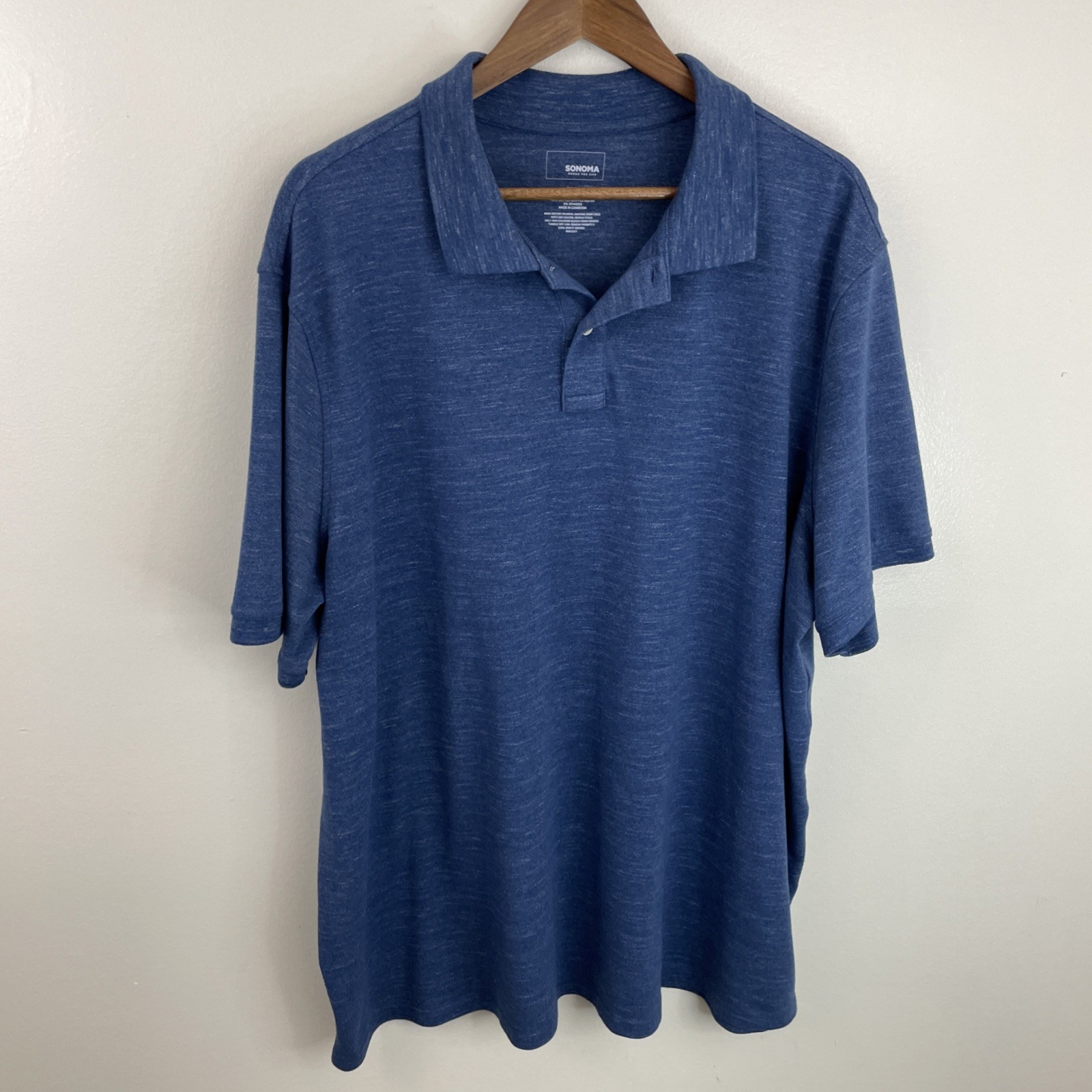 Sonoma Polo Shirt Mens 2XB Big 2X Blue Heather Short Sleeve Stretch Casual