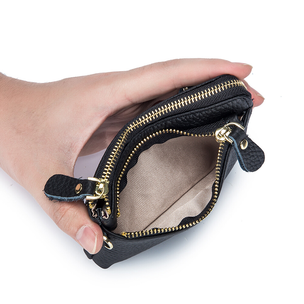 Soft Real Leather Coin Purse for Women Wristlet Mini Pouch Wallet with Keychain