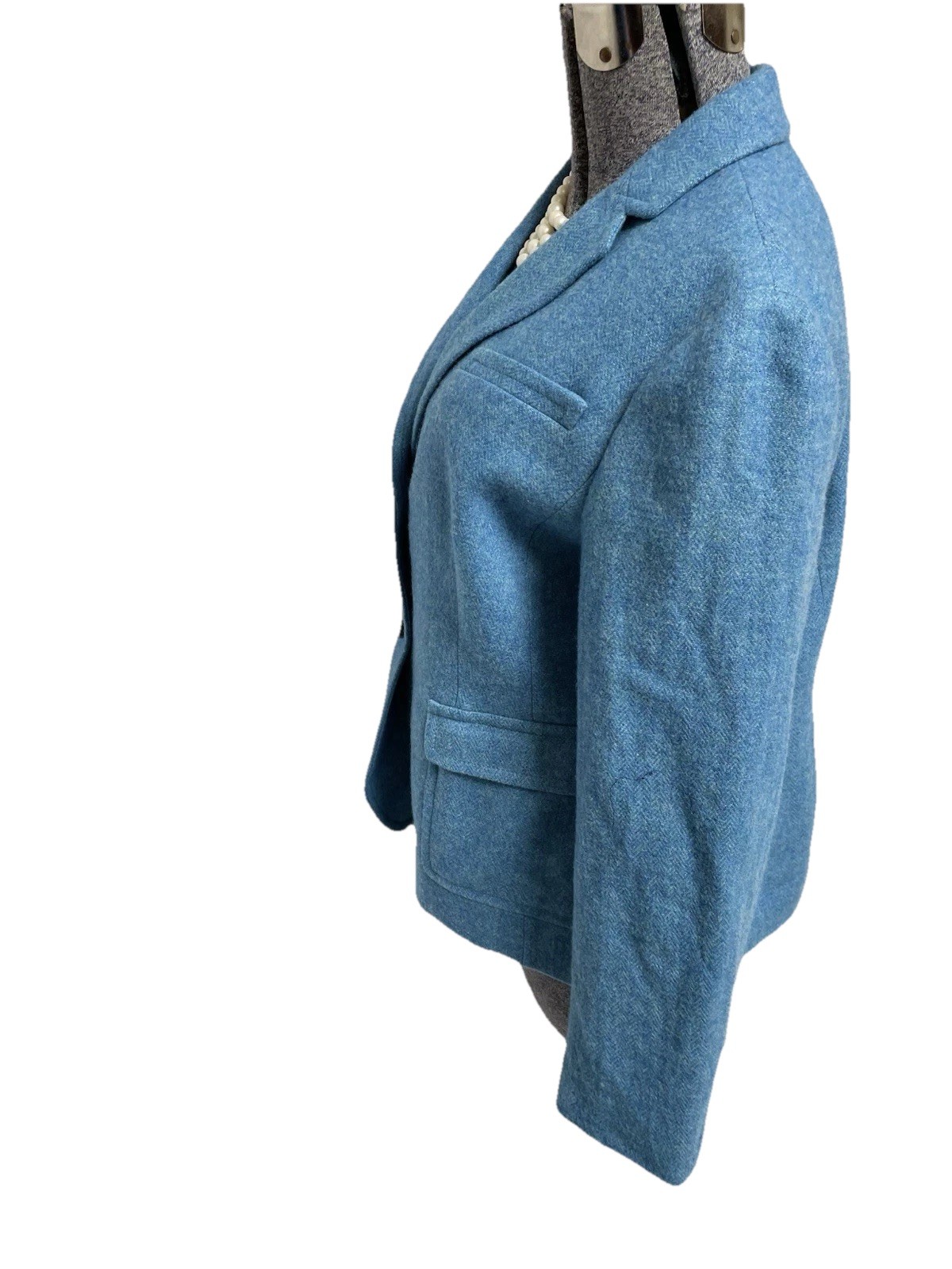 Talbots Turquoise Blazer Size 16P Fits 12P Petite Jacket Wool Blend Pockets Blue