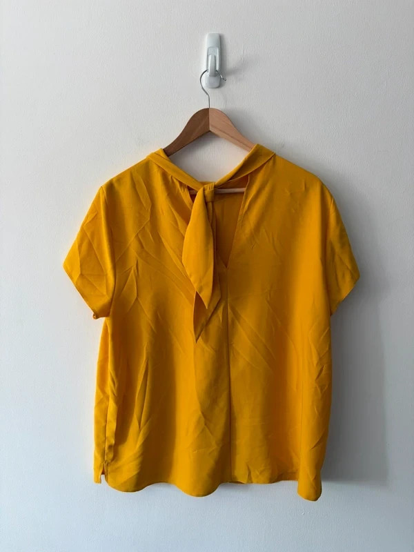 Women’s Dorothy Perkins Mustard Yellow Tie Neck Blouse – Size 16