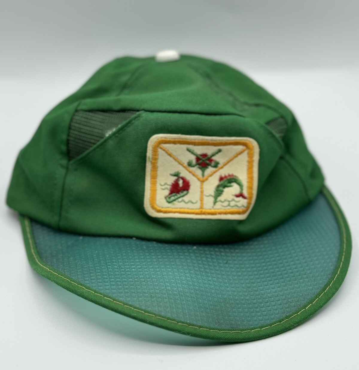 Vintage Green Fishing Patch Adjustable Sun Visor Cap Hat Sof Glo Sz 6.75 – 7.25