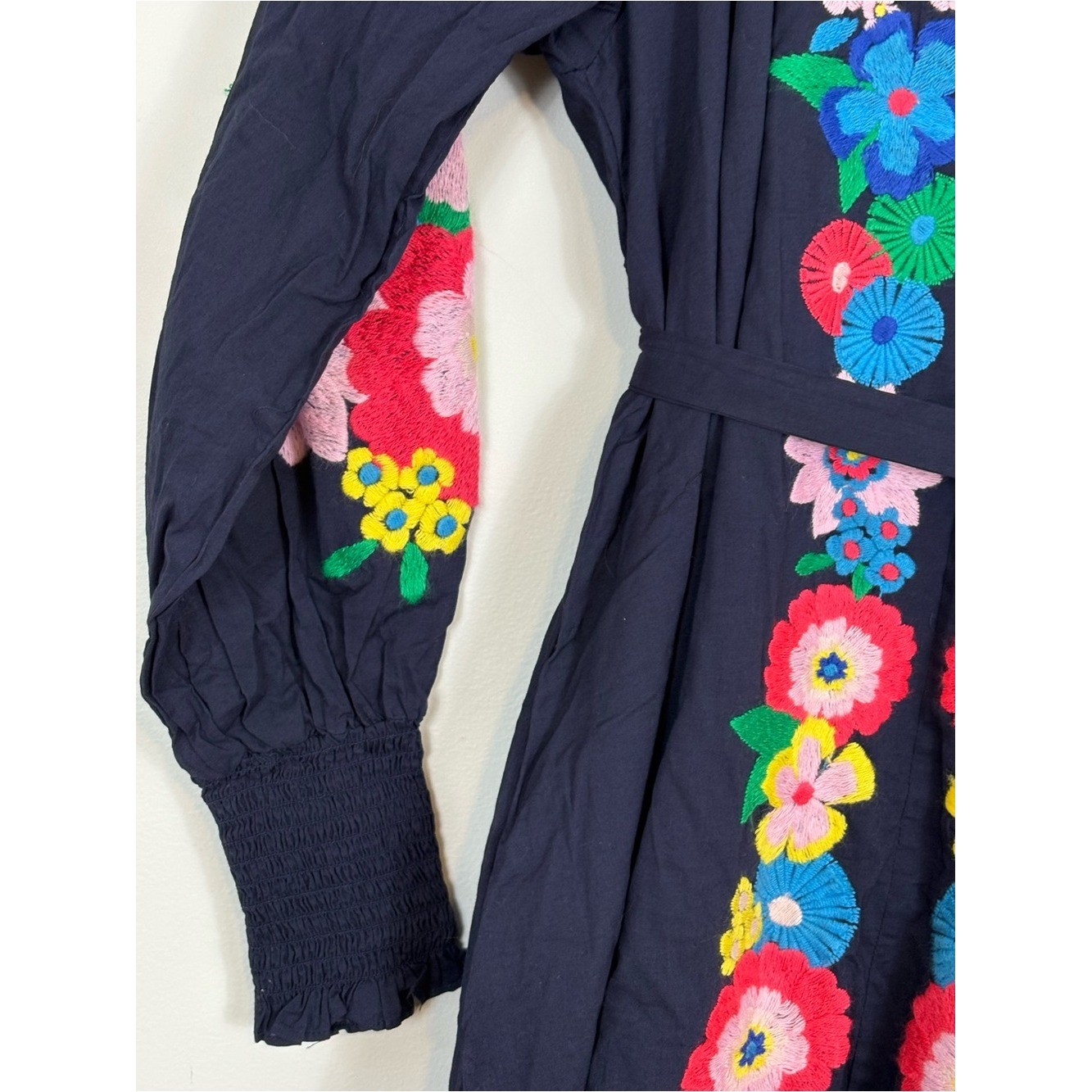 Boden Embroidered Cotton Maxi Dress Sz 6 Navy D002