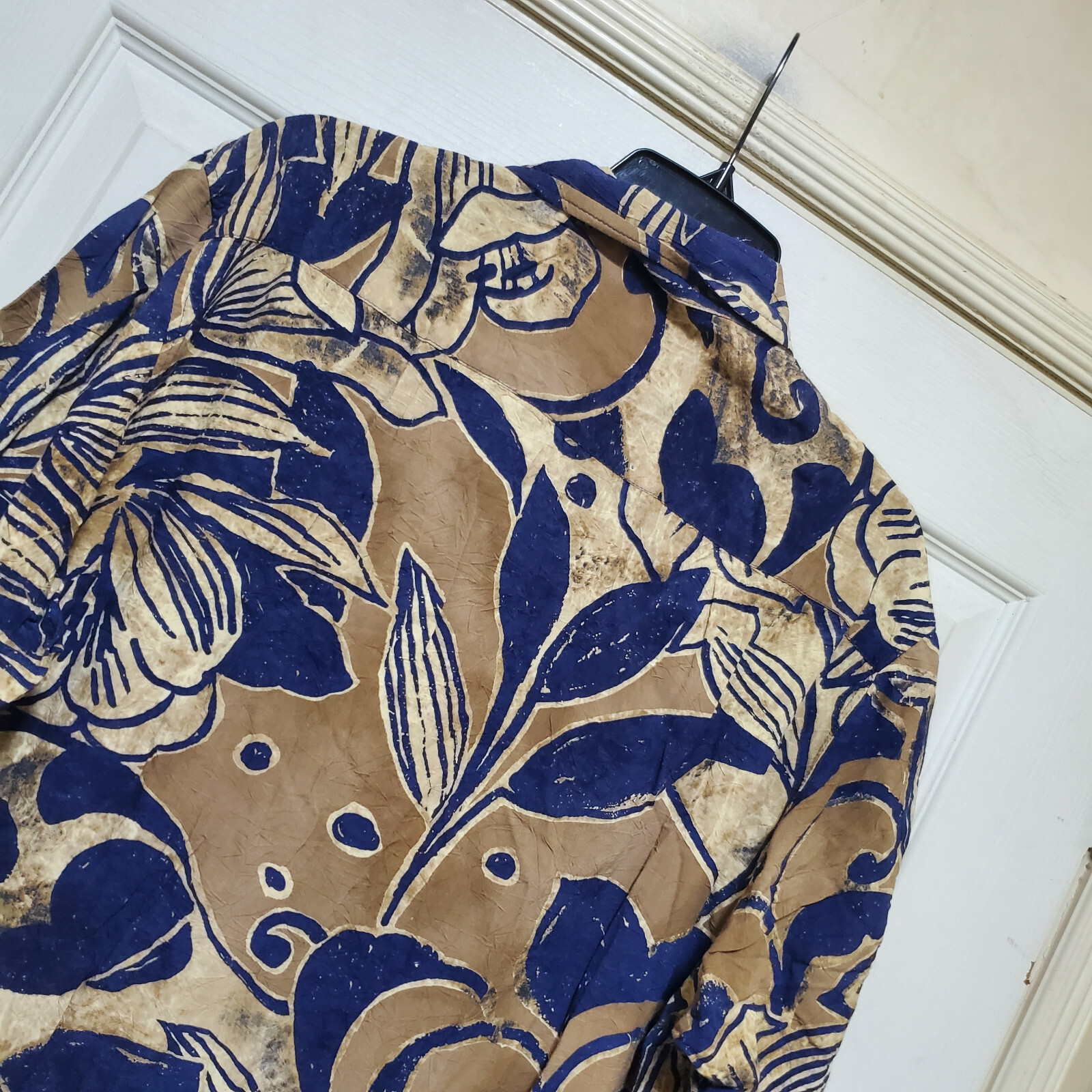 Jams World Shirt Men XL run Small Brown Blue Floral Hawaiian Lily Abstract Light
